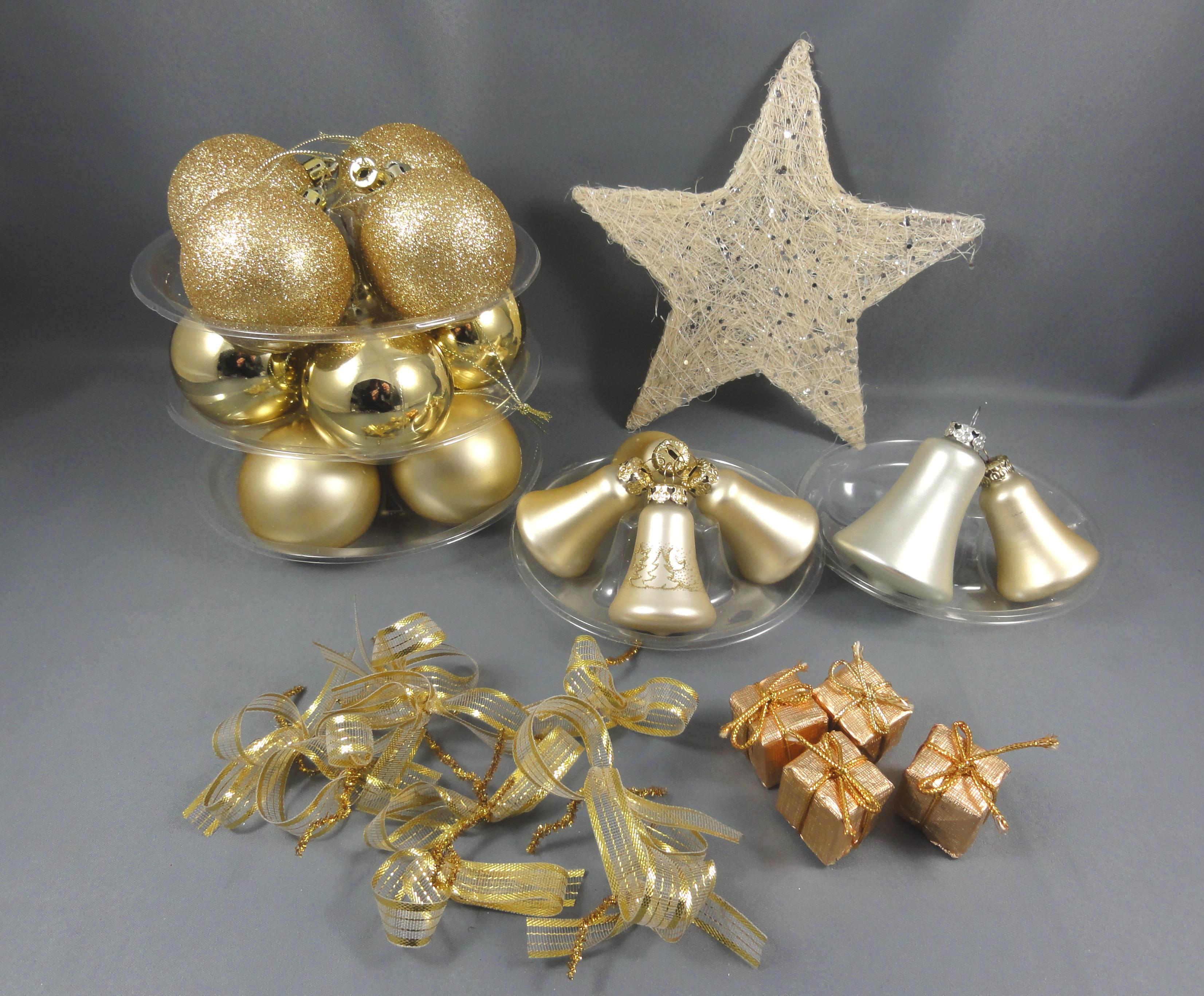 Deko Weihnachtskugeln gold Glocken Stern #1