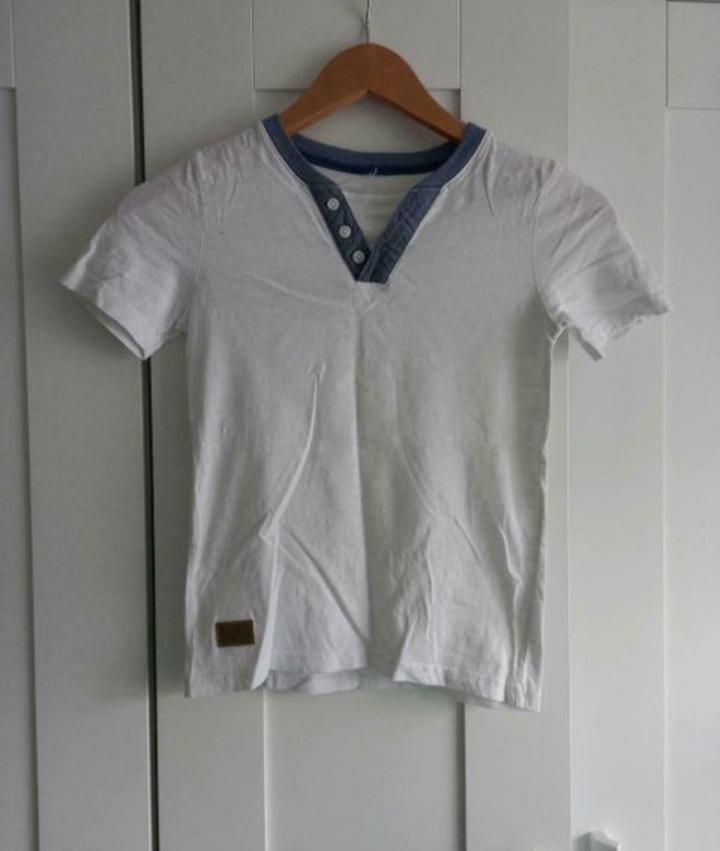Weiß blaues T-Shirt Gr. 116 / 122 #1