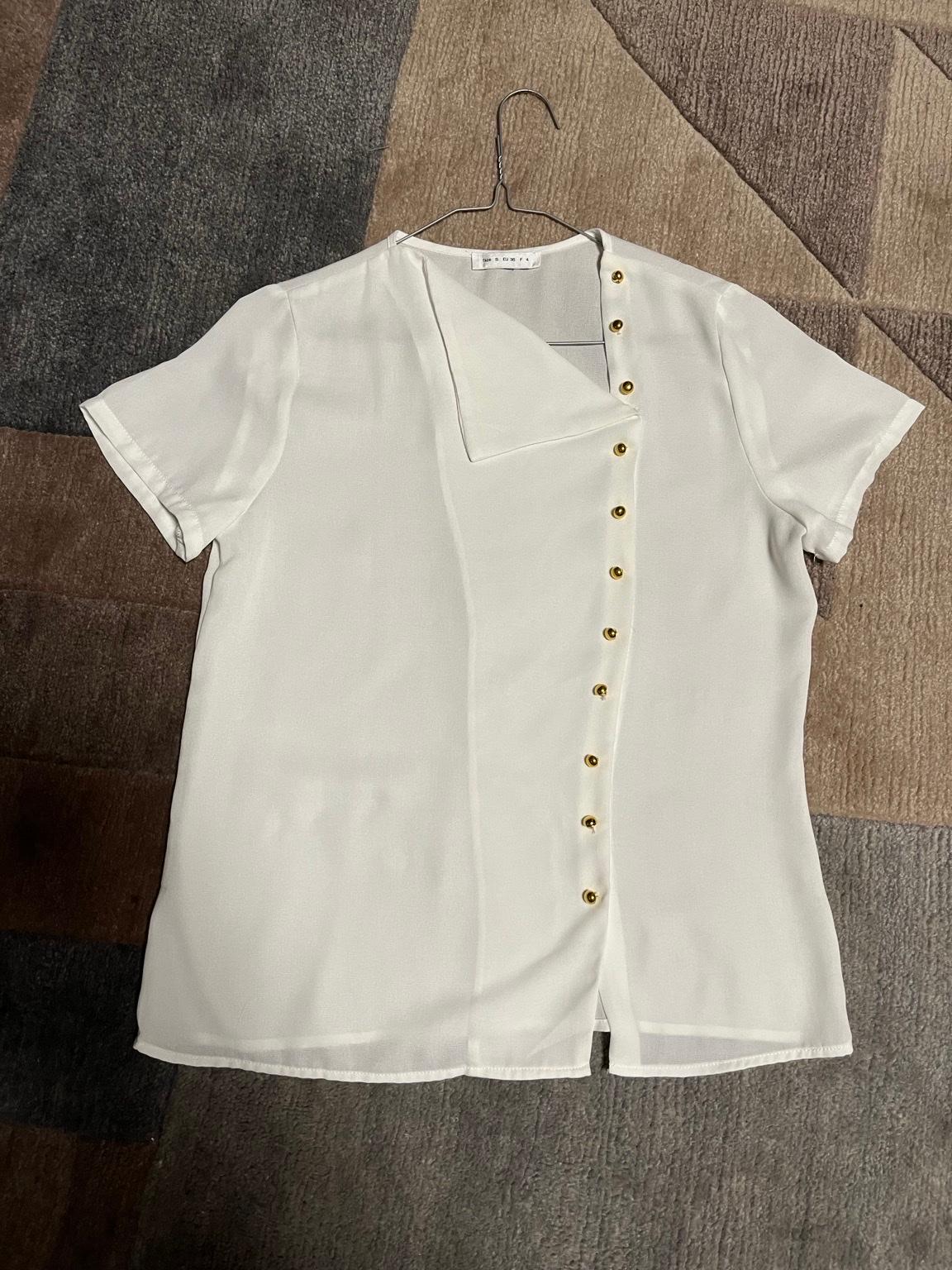 Bluse Damen Tunika Kurzarm Gold knöpfe Gr 36 #1