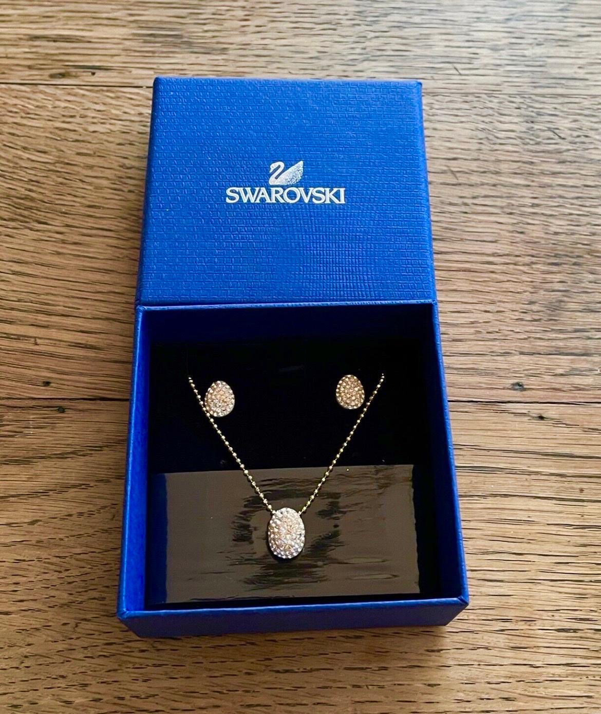 Swarovski Schmuck Set Kette Ohrstecker Gold #1