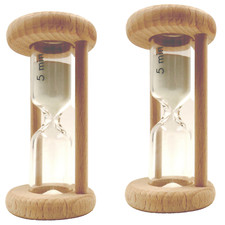 2 x Holz Sanduhr Eieruhr 5 Minuten  weißer Sand Uhr Buche Eier kochen Eier-Uhr