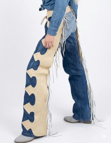 Damen western leder chaps blau - leder,