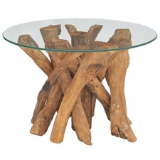 60cm Couchtisch Teak Kaffeetisch eistelltisch Glas Baumstamm Wurzel Natur Möbel
