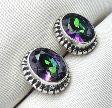 Ohrstecker 925 Silber ca 11 x 9 mm Durchmesser facettierter Mystic Topas UNIKAT