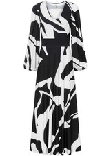 Kleid Gr. 40/42 Weiss Schwarz Bedruckt Damen Abendkleid Maxi Party-Dress Neu