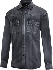 Westernhemd Cowboyhemd Hemd Herren Country Stierkopf Bikerhemd ENZO Schwarz Grau