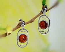 Bernstein Ohrstecker Silber 925 Ohrringe braun rund echt Sterlingsilber cb11