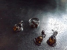 SCHMUCK SET;925 SILBER;BERNSTEIN;GRÜN;RING;ANHÄNGER;OHRRINGE;TOLL!!!