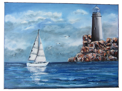 ölgemälde leuchtturm schiff - Ölgemälde,
