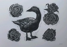 Original Linoldruck, "Gans 'n'