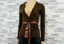 BARNEYS DAMEN FLEX KASCHMIR WICKELSTRICKJACKE KHAKI BRAUN SATINGÜRTEL  XS