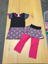 Babauba Set Mädchen Eule, Pink, Größe 86/92, Kleid, Leggings Mit Rock
