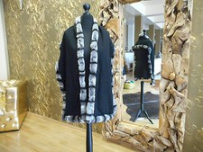 WOLL SCHAL MIT REX KANIN CHINCHILLA PELZ OPTIK SCHWARZ 50% WOLLE 50% KASCHMIR