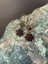 Antike Granat-Ohrringe aus 900er Silber, vergoldet – Florales Design