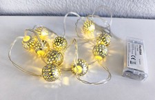 Marokkanische 10 Kugel LED Lichterkette warmweiß Batterie Timerfunktion Deko