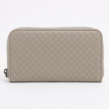 PRE-LOVED Bottega Veneta Intrecciato Leather Zip Round Wallet Beige