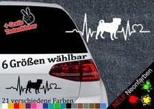 Herzschlag Mops Aufkleber -6 Größen 21 Farben- Silhouette Liebe Puls Pummelchen