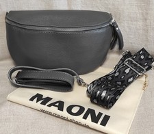 Maoni Bauchtasche * Groß * Dunkelgrau * Echt Leder * 2 Gurten & Schutzbeutel NEU