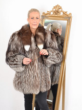 US5499 ECHT SILBERFUCHS PELZ JACKE RANCH FOX MANTEL GR. L - SILBERFUCHS JACKE