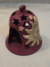 Keramik Teelicht-Glocke – ca. 13 cm – Sonne Mond Sterne – Windlicht / Deko