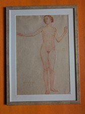 Adolf Münzer: Stehender weiblicher Akt in Rötel 1914, Rarität, Original