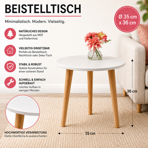 Beistelltisch rund weiß - rund,