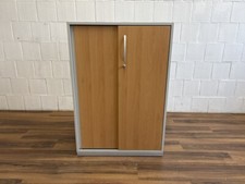 Steelcase Aktenschrank 3 Ordnerhöhen Schiebetüren 80cm Buche grau