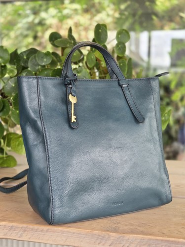 Fossil blau leder - leder, kleiner