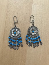 Orientalische/Indische Ohrringe, Ohrhänger mit türkisenen Perlen, 925 Silber