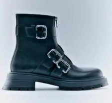 ZARA  Biker Stiefeletten Boots  Echtes Leder Schnallen