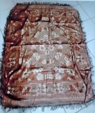 Alte Brokat Tischdecke braun beige Töne m. Franzen 138x106 cm + Franzen TOP 0374