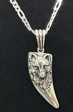 Wolf Zahn Anhänger mit 55 cm Figaro Kette 925 Silber Amulett Schmuck Wolfszahn