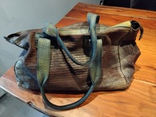  Vintage Airbrush Flecht Leder Bag Braun Gelb Business Tasche Weekender 