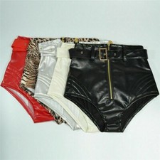 Damen Hohe Taille Leder Shorts