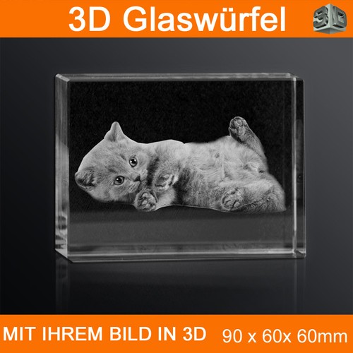 R90 katze glas foto würfel - 3d,