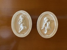 2er-Set Wandbilder Relief Engel ❤️ Putte Shabby Wand-Deko antik-weiß 9x7 cm