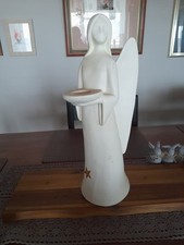 Engel, Keramik Ton weiss, Kerzenhalter, 44 cm Höhe in gutem Zustand 