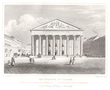 Aachen Theater Original Stahlstich Poppel 1843