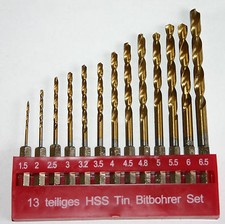 13 tlg Bit-Bohrer Set HSS TIN f. Bithalter 1,5 - 6,5mm ..