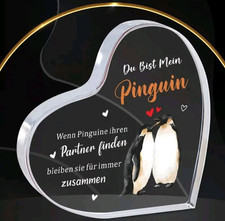 Acryl Glas Herz Pinguin