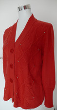 Rabe schicke Damen Strick Jacke Gr. 44  Rot mit Perlen und Zopfmuster