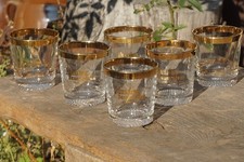 6 x Schierker Feuerstein Goldrand Glas Halbbitter 1960er 70er Jahre Retro