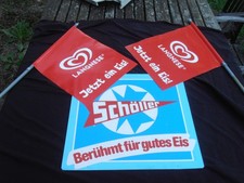 Merchandising, Werbung, 2 x Langnese Fahne, Schöller Schild 70/ 80er Jahre