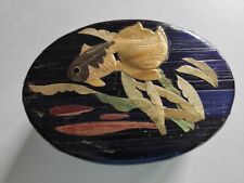 Goldfisch Aufbewahrungsbox  oval, rot ausgekleidet 10,5 x 7,5 x 4,2 cm Intarsien