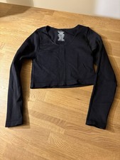 Primark Sporttop schwarz Cropped LA Top Shirt gerippt Stretch Stretch Gr. L (M)