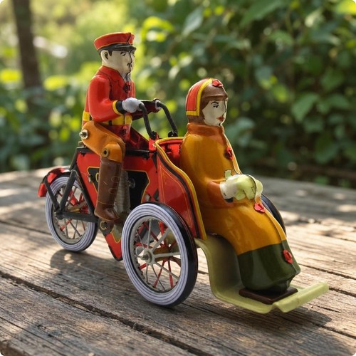 Blechdreirad mit figuren retro - figuren,