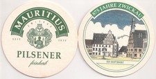 Mauritius Pilsener - alter Bierdeckel "875 Jahre Zwickau - Der Hauptmarkt" 1993