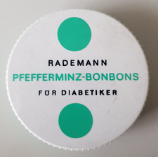 Alte Kunststoffdose Rademann: Pfefferminz-Bonbons für Diabetiker, ca. 1970 leer