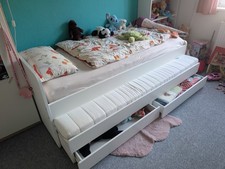 Ikea Släkt 90x200cm Bettgestell inkl. Unterbett+Aufbewahrung, weiß. Zustand: Gut
