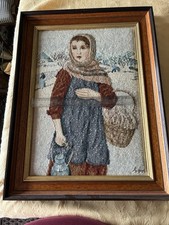 Stickbild Stickerei Goblin „Mädchen in Winterlandschaft“ (1906) von Albert Anker